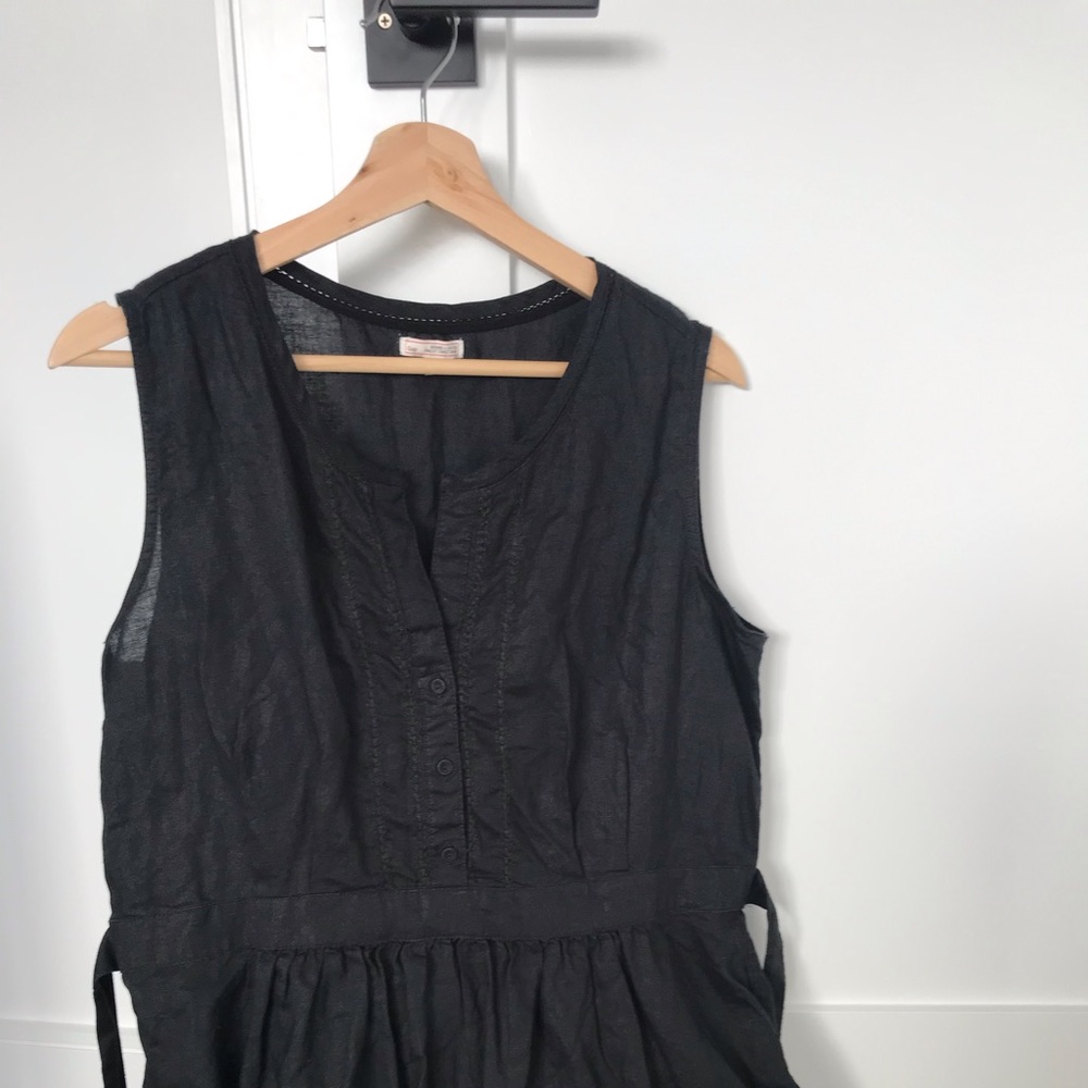 Black Linen Mini Dress with Pockets